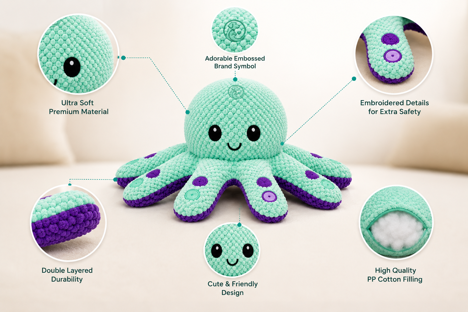 Premium Plush Octopus Dog Toy – Soft, Durable & Squeaky Interactive Toy - Image 5